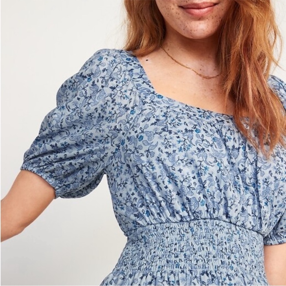 Waist-Defined Puff-Sleeve Scoop-neck Smocked Country Floral Print - Picture 4 of 10